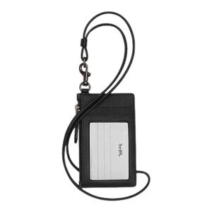 Coach Zip Lanyard Card Case Black and Charcoal Signature Canvas NWT Retail $150